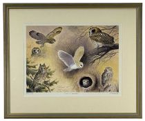 PHILIP SNOW (Contemporary) limited edition (20/100) coloured print - entitled 'Owls Studies', signed