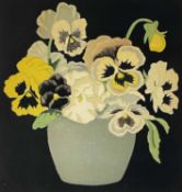 JOHN HALL THORPE (Australian, 1874-1947) woodcut print - still life of pansies in a bowl, letter C