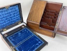 LATE VICTORIAN WALNUT SLANT-FRONT STATIONERY BOX, together with late 19th Century parquetry