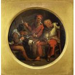 MANNER OF DAVID TENIERS, oil on metal - three seated males in a tavern, unsigned, tondo