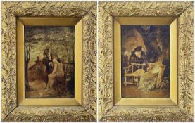 TWO LATE 19TH CENTURY CRYSTOLEUMS depicting figures in garden setting, 24 x 17cms each, the frames