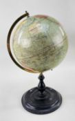 PHILIP'S TERRESTRIAL TABLE GLOBE, 9ins, for London Geographical Institute, spinning on a turned