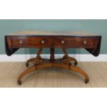 REGENCY ROSEWOOD & MAHOGANY SOFA TABLE, the top crossbanded top with rounded corners and ebonised