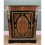 19TH CENTURY BOULLE-STYLE PIER CABINET, c. 1880, ebonised with cut brass foliate decoration on a red