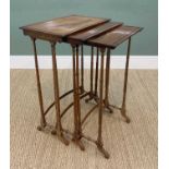 NEST OF THREE 19TH CENTURY ROSEWOOD OCCASIONAL TABLES, tops with cock-beaded edges, on ring-turned