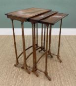 NEST OF THREE 19TH CENTURY ROSEWOOD OCCASIONAL TABLES, tops with cock-beaded edges, on ring-turned