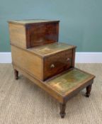 GEORGE IV MAHOGANY THREE-TIER COMMODE BED STEPS, each tread with tooled leather panel, two with