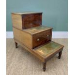 GEORGE IV MAHOGANY THREE-TIER COMMODE BED STEPS, each tread with tooled leather panel, two with