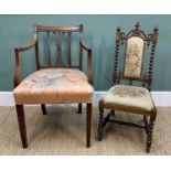 TWO ANTIQUE CHAIRS, comprising walnut child's chair with barleytwist legs and uprights, petit