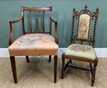 TWO ANTIQUE CHAIRS, comprising walnut child's chair with barleytwist legs and uprights, petit