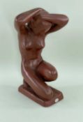 JOSEF LORENZL FOR GOLDSCHEIDER VIENNA, pottery sculpture female kneeling nude on rectangular base,