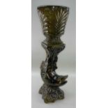 CONTINENTAL FISH & SHELL JARDINIERE & STAND, olive green glazed, 88cm h (2)