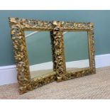 PAIR FLORENTINE-STYLE GILTWOOD & GESSO WALL MIRRORS, with pierced scrolling borders, 57 x 49cm(2)