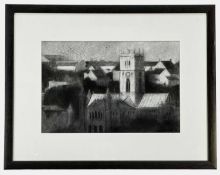 PATRICIA AITHIE (b. 1957) charcoal on paper - view of St Davids cathedral, Pembrokeshire, signed and