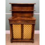 LATE REGENCY ROSEWOOD CHIFFONIER, gilt metal gallery to the double shelf superstructure supported