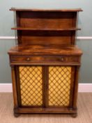 LATE REGENCY ROSEWOOD CHIFFONIER, gilt metal gallery to the double shelf superstructure supported