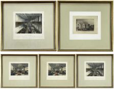 FIVE ANTIQUE ENGRAVINGS RELATING TO THE POST OFFICE comprising two repeated pairs, each framed and