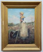 WILLIAM BANKS FORTESCUE RBA RBSA (1850-1924) oil on canvas - 'In the Fields', farm worker leaning on