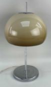 GUZZINI-STYLE 'MUSHROOM' TABLE LAMP, c. 1970s, butterscotch acrylic shade, chrome column and base,