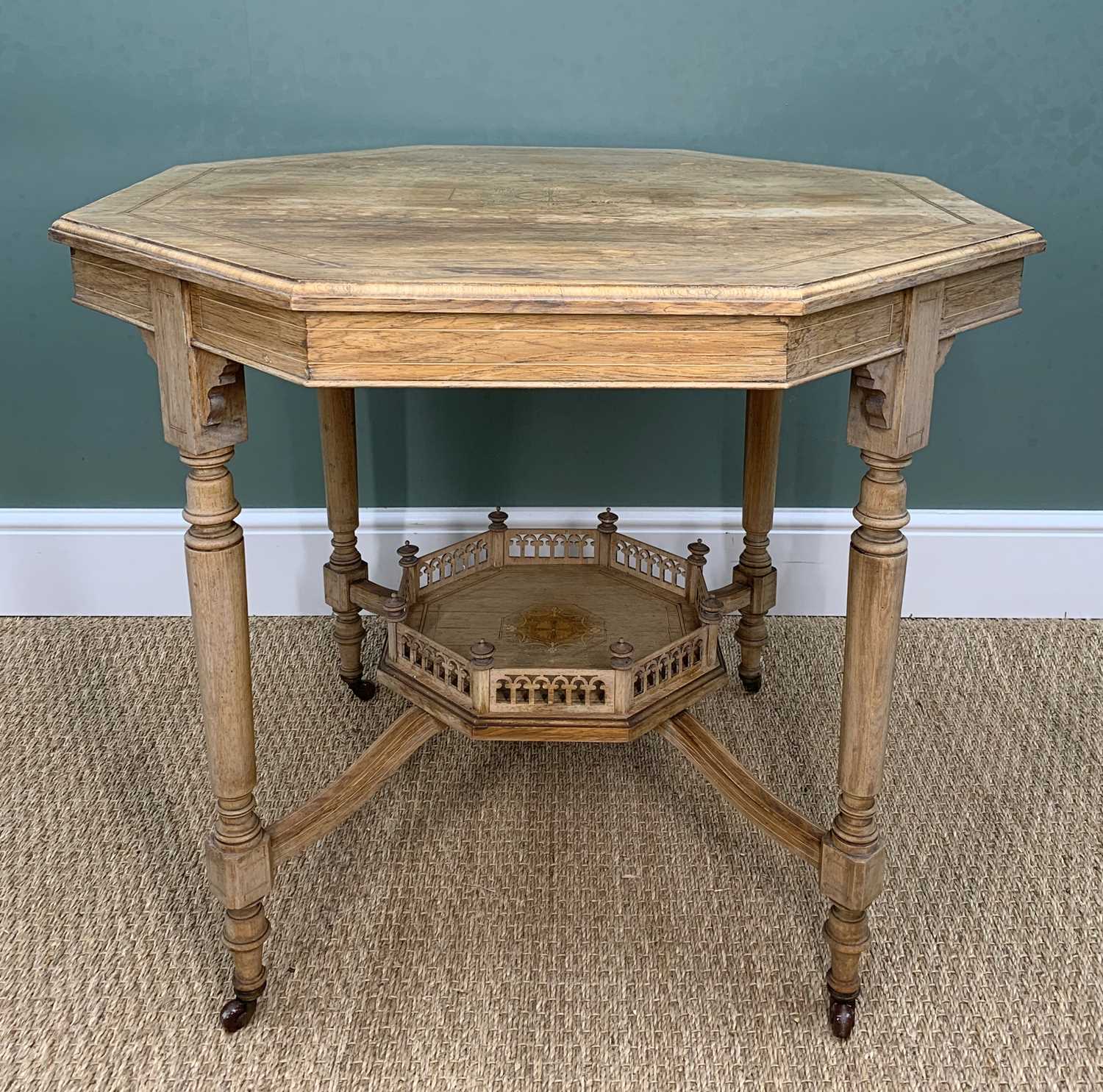 19TH CENTURY ROSEWOOD OCTAGONAL TABLE, c. 1890, with boxwood strung top on four turned legs tied