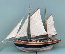 GOOD TWO MAST MODEL YACHT early 20th Century, having painted wooden hull, wooden cabin and masts