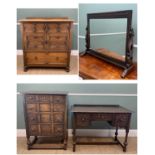 REPRODUCTION OAK FURNITURE, including four drawer chest, 104cms high, matching desk, 106cms wide,