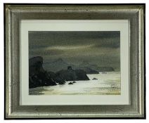 ALUN DAVIES (Welsh Contemporary) watercolour and ink - Pembrokeshire coastal scene, signed, 20 x