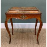 19TH CENTURY GILT METAL MOUNTED WALNUT JARDINIERE TABLE, twin handled lid above metal container,