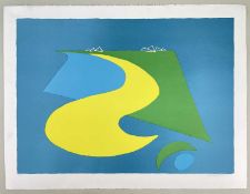 STAN ROSENTHAL limited edition (11/125) print - abstract, yellow green & blues, signed, 60 x