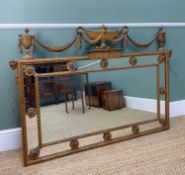 GEORGE III-STYLE GILTWOOD & GESSO OVERMANTEL MIRROR, with urn & drapery swag pediment, the