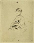 EARLY 20TH CENTURY ENGLISH SCHOOL etching - young girl seated holding a cat, 18 x 14cmsComments: