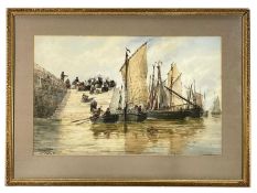 THOMAS BUSH HARDY (1842-1897) watercolour - French fisherfolk on harbour steps with fishing