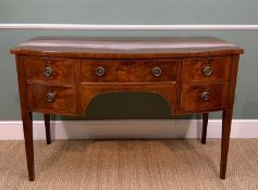 19TH CENTURY MAHOGANY BOW-FRONT SIDEBOARD, fitted with cupboards and cutlery drawer, 138 x