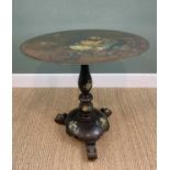 VICTORIAN PAINTED SLATE OCCASIONAL TABLE, the moulded circular slate top painted with exotic flowers