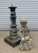 TWO GARDEN ORNAMENTS, comprising cast iron sundial (converted form a lamppost), 84cms h, and a