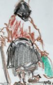 ‡ MIKE JONES crayon on paper - entitled verso on Ffin-y-Parc Gallery label 'Lady II',