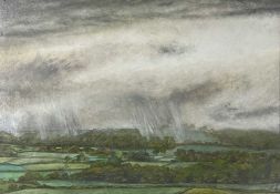 ‡ ALAN SALISBURY tempera on board - entitled verso 'Rain Across the Vale', signed with