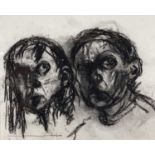 ‡ SHANI RHYS JAMES MBE charcoal on paper - two head drawings of the artist, entitled 'Facing the