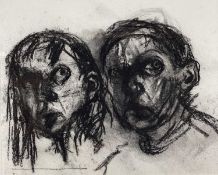 ‡ SHANI RHYS JAMES MBE charcoal on paper - two head drawings of the artist, entitled 'Facing the