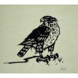 ‡ SIR KYFFIN WILLIAMS RA linocut - resting kestrel, signed with initialsDimensions: 23 x