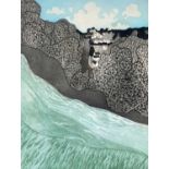 ‡ JOHN BRUNSDON limited edition (14/15) coloured artist's proof - entitled 'Village on the Hill'