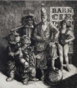 ‡ JOHN VIVIAN ROBERTS etching - a circus troupe at Barnum's Circus, Earl's Court, entitled '
