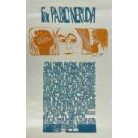 ‡ PAUL PETER PIECH two-colour lithograph - with verse dedicated to the Chilean poet and politician