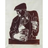 ‡ KAREL LEK limited edition (13/13) print - seated male with pint glass and cigarette, signed in