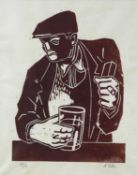 ‡ KAREL LEK limited edition (13/13) print - seated male with pint glass and cigarette, signed in