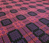 VINTAGE WELSH TAPESTRY 'CAERNARFON' BLANKET, of geometric reversible design, pink ground with purple