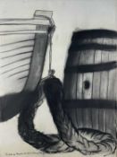 ‡ JACOB SUTTON charcoal - entitled verso on Albany Gallery label 'Boat and Rope, Tintern,
