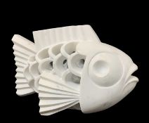 DARREN YEADON Carrara marble sculpture - stylized fish with open lattice designDimensions: 40 x