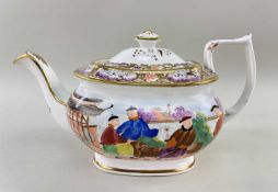 SWANSEA PORCELAIN TEAPOT & COVER IN THE MANDARIN PATTERN circa 1814-1822, rounded and bellied