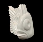 DARREN YEADON Carrara marble sculpture - stylized fish with head turned to the rightDimensions: 36 x